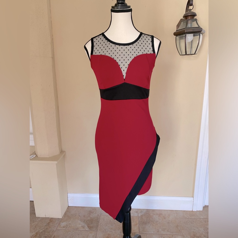 Black and red sexy midi dress